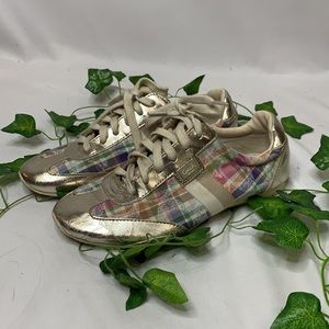 Coach Kingsley Pastel Plaid Leather and Canvas Signature Sneakers